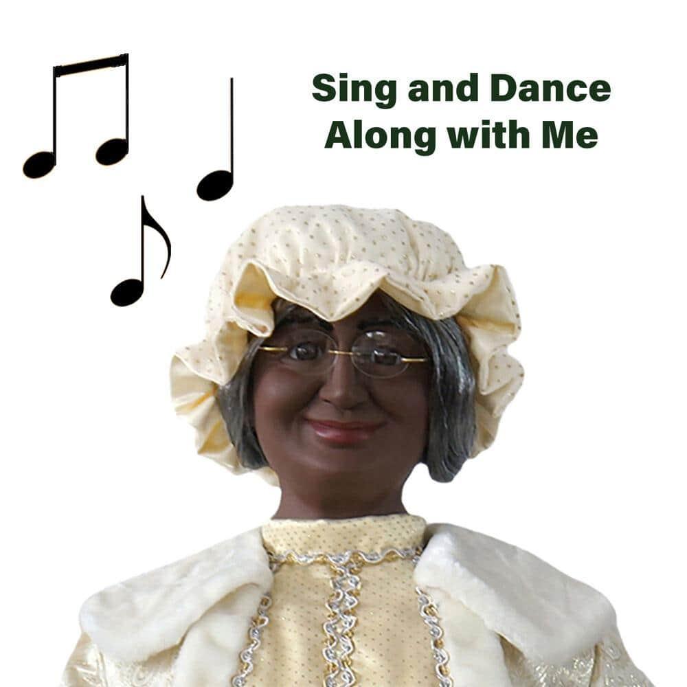 58 in. Christmas African American Dancing Mrs. Claus with Gift and Basket