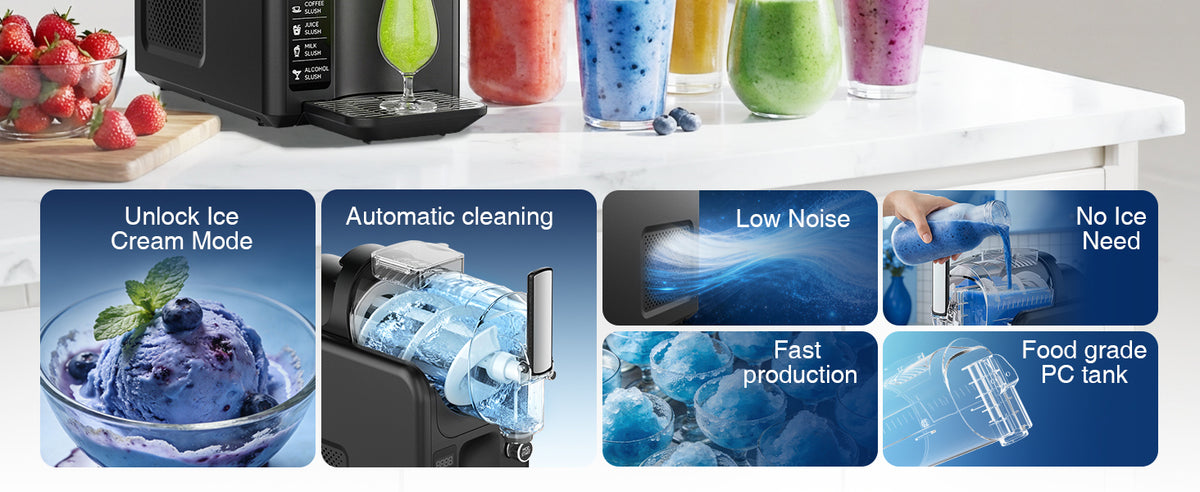 Slushie Machine & Ice Cream Maker Machine 2-IN-1, 6 Modes for Smoothies, Milkshakes, Cocktails, Margarita, and Ice Cream, No Ice Needed, Self-Cleaning, For Home Use
