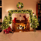 UMfun Christmas Decorations 4-Piece Set, Pre-Lit Artificial Entrance Trees Set of 2, Wreath and Garlands, LEDs Lights with 8 Lighting Mode &amp; Timer, for Home Front Door Xmas Decor
