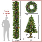 UMfun Christmas Decorations 4-Piece Set, Pre-Lit Artificial Entrance Trees Set of 2, Wreath and Garlands, LEDs Lights with 8 Lighting Mode &amp; Timer, for Home Front Door Xmas Decor