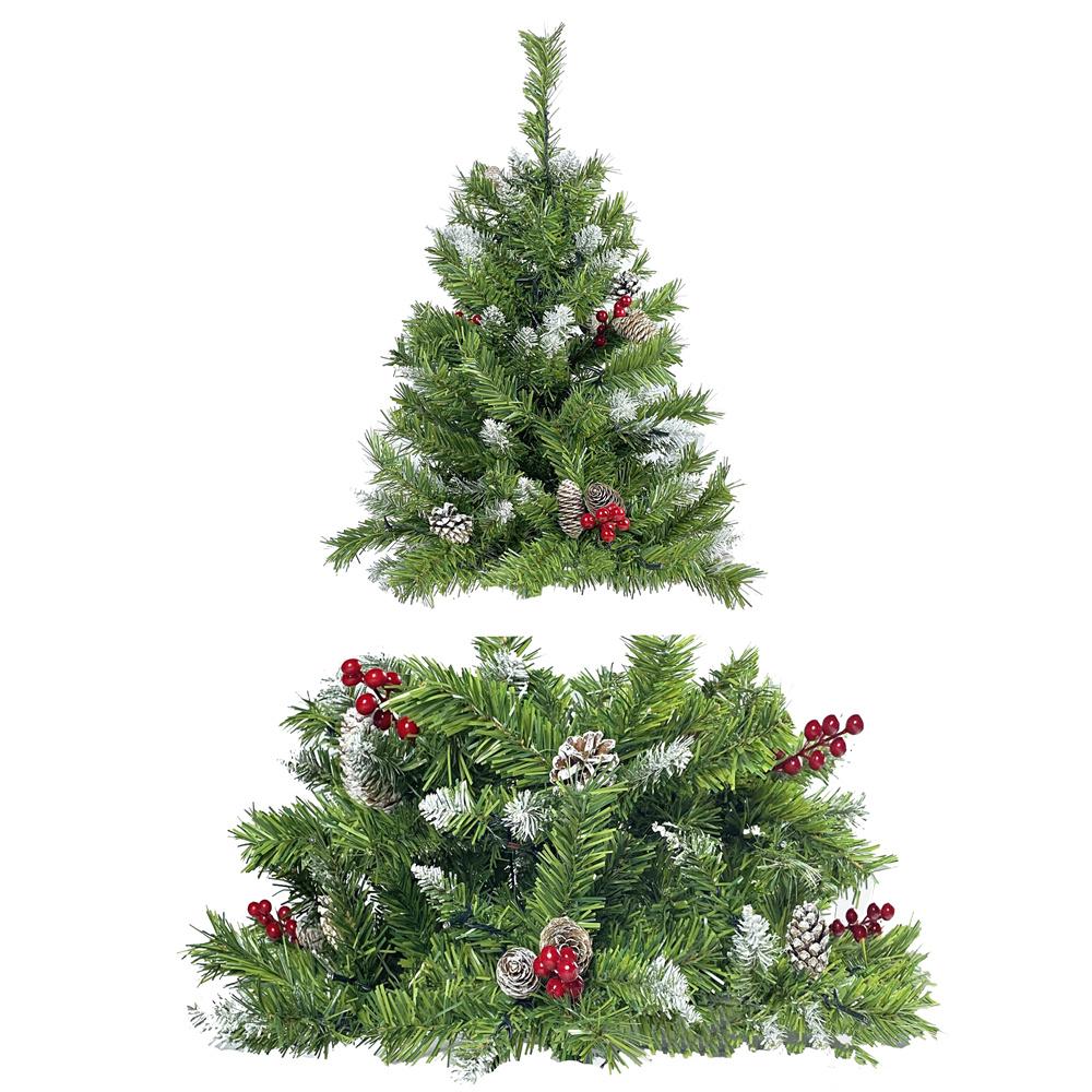 UMfun Christmas Decorations 4-Piece Set, Pre-Lit Artificial Entrance Trees Set of 2, Wreath and Garlands, LEDs Lights with 8 Lighting Mode &amp; Timer, for Home Front Door Xmas Decor
