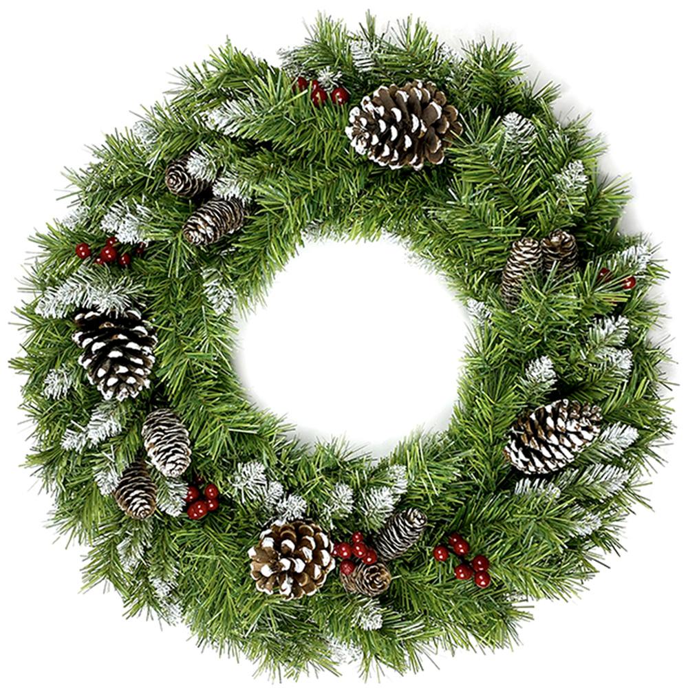 UMfun Christmas Decorations 4-Piece Set, Pre-Lit Artificial Entrance Trees Set of 2, Wreath and Garlands, LEDs Lights with 8 Lighting Mode &amp; Timer, for Home Front Door Xmas Decor