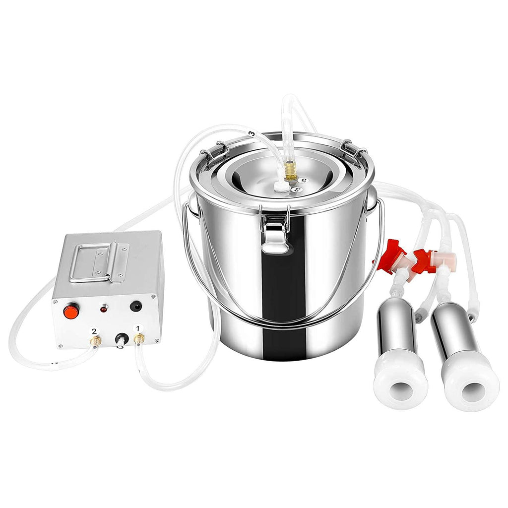 seaan milking machine for cows 7l pulsating cow milker rechargeable electric automatic with 2 teat cups pulsation vacuum pump stainless steel bucket 7l (5200mah lithium battery)