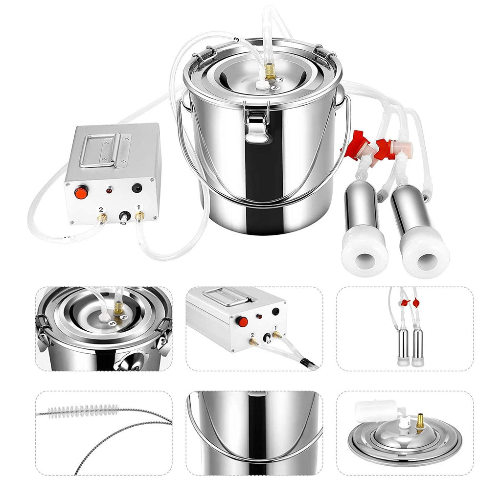 seaan milking machine for cows 7l pulsating cow milker rechargeable electric automatic with 2 teat cups pulsation vacuum pump stainless steel bucket 7l (5200mah lithium battery)