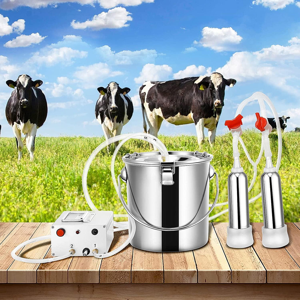 seaan milking machine for cows 7l pulsating cow milker rechargeable electric automatic with 2 teat cups pulsation vacuum pump stainless steel bucket 7l (5200mah lithium battery)
