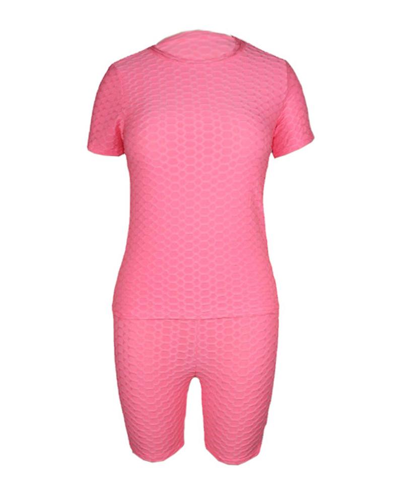 bubble textured short sleeve butt lifting active sets