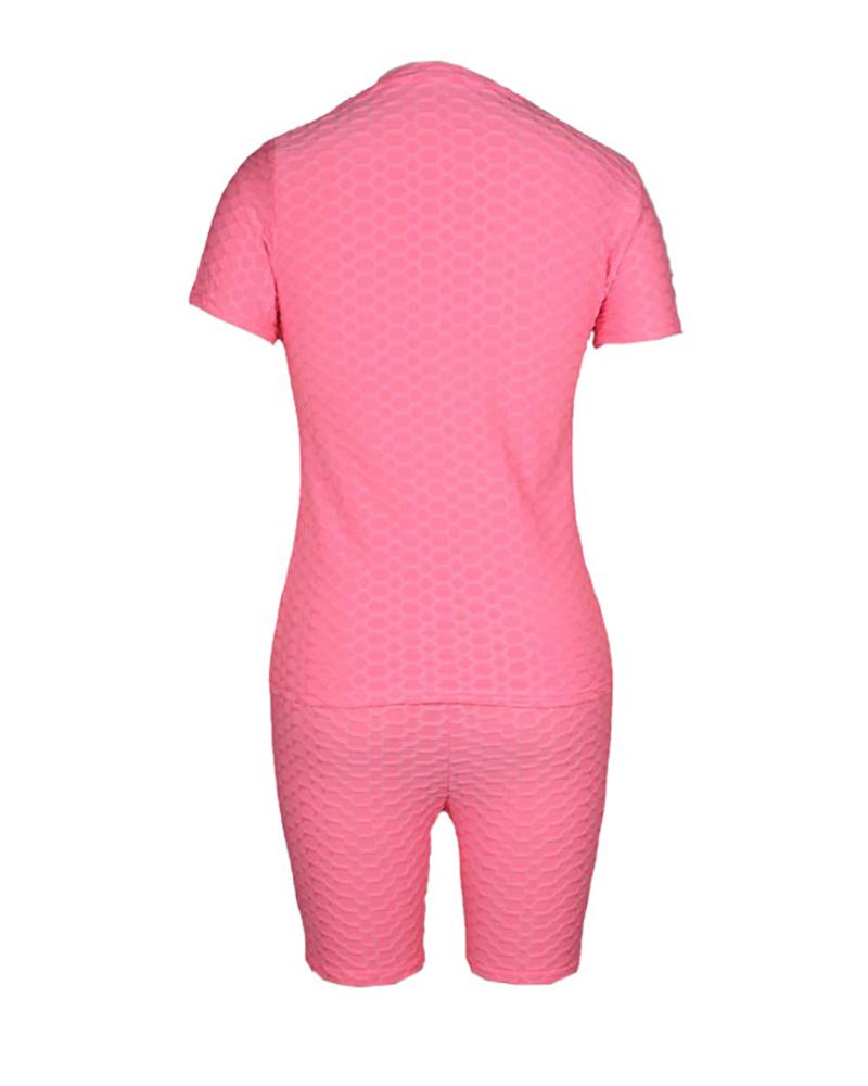 bubble textured short sleeve butt lifting active sets