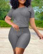 bubble textured short sleeve butt lifting active sets