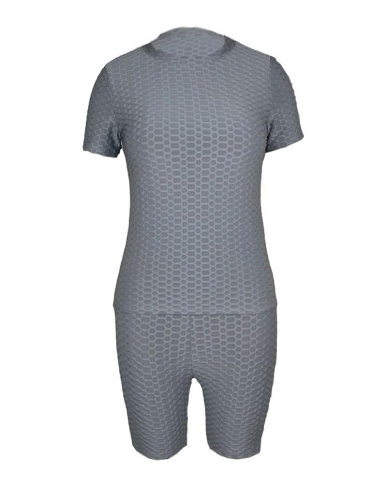 bubble textured short sleeve butt lifting active sets
