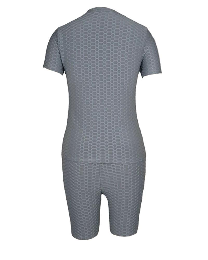 bubble textured short sleeve butt lifting active sets