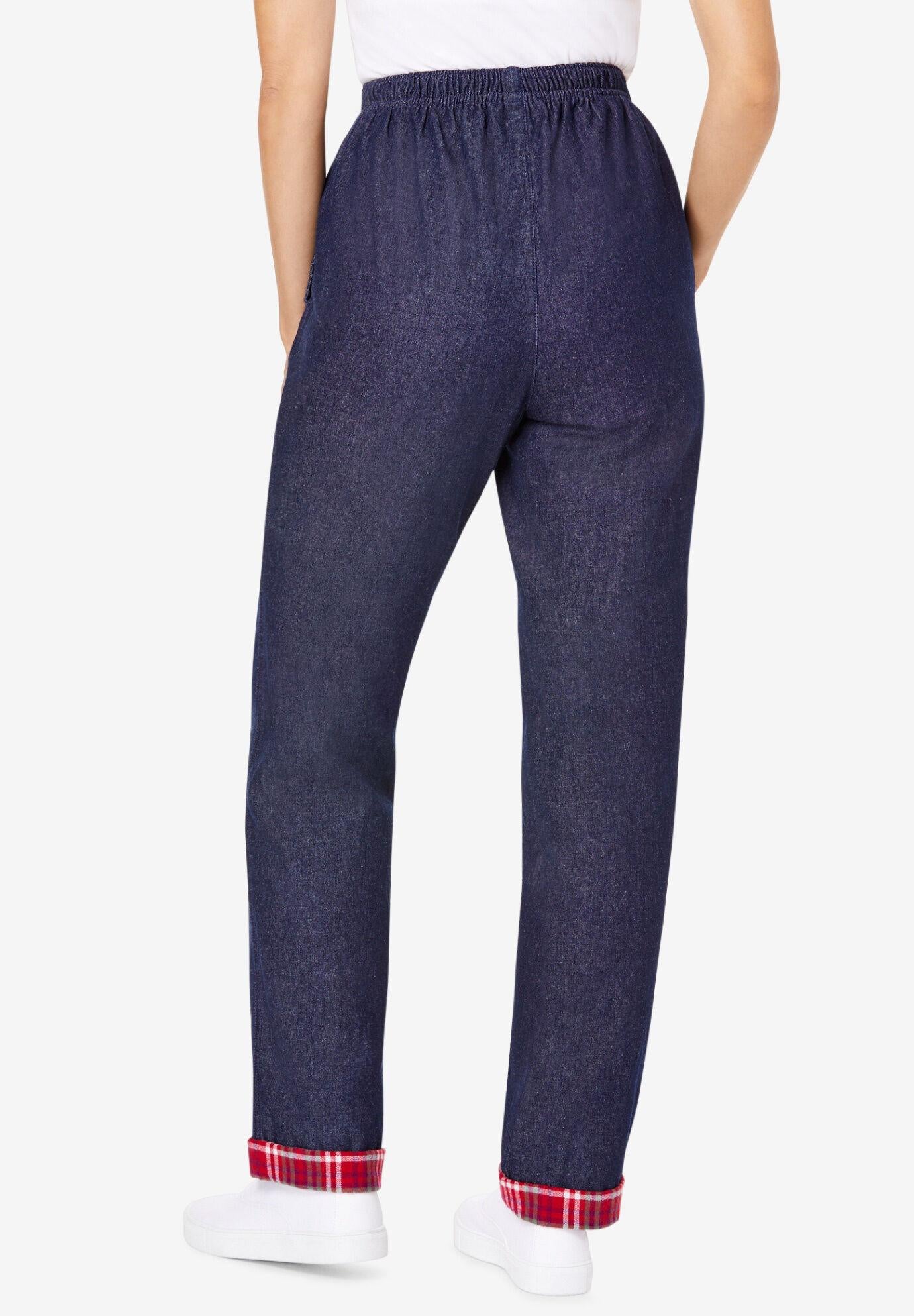 elastic-waist cotton straight leg pant with flannel lining