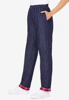 elastic-waist cotton straight leg pant with flannel lining