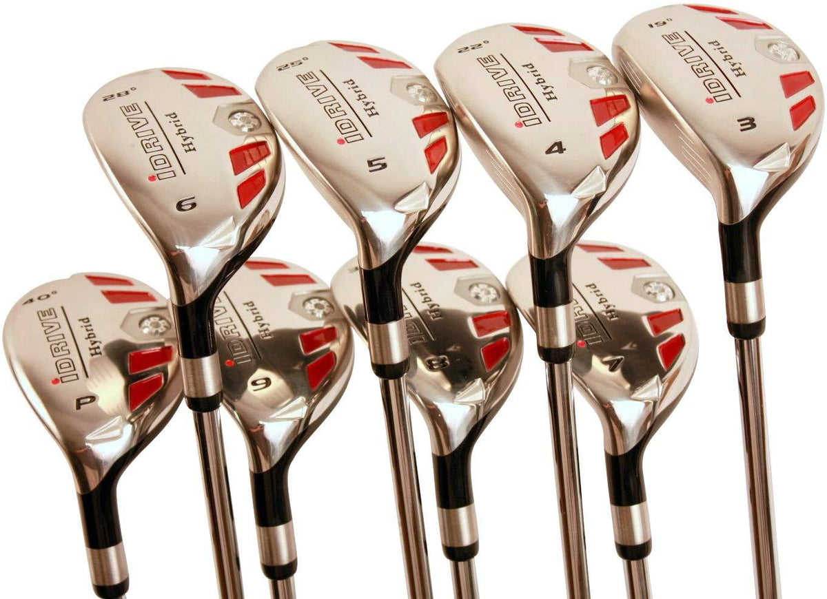 Left Handed - iDrive Hybrids Senior Men’s Golf All Clubs Complete Full Set, which Includes: #3, 4, 5, 6, 7, 8, 9, PW Senior Flex with Premium Men's Arthritic Golf Grip