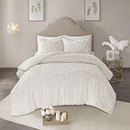 Gracie Mills Laetitia 3-Piece Cotton Chenille Medallion Duvet Cover Set Ivory Full/Queen off-White - MP12-5978