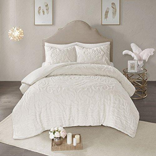 Gracie Mills Laetitia 3-Piece Cotton Chenille Medallion Duvet Cover Set Ivory Full/Queen off-White - MP12-5978