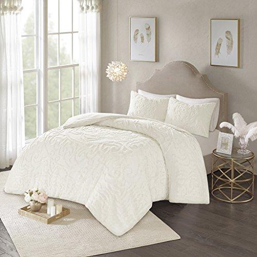 Gracie Mills Laetitia 3-Piece Cotton Chenille Medallion Duvet Cover Set Ivory Full/Queen off-White - MP12-5978