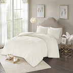 Gracie Mills Laetitia 3-Piece Cotton Chenille Medallion Duvet Cover Set Ivory Full/Queen off-White - MP12-5978