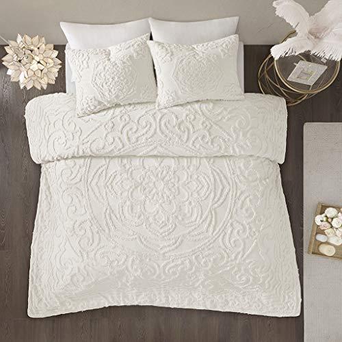 Gracie Mills Laetitia 3-Piece Cotton Chenille Medallion Duvet Cover Set Ivory Full/Queen off-White - MP12-5978