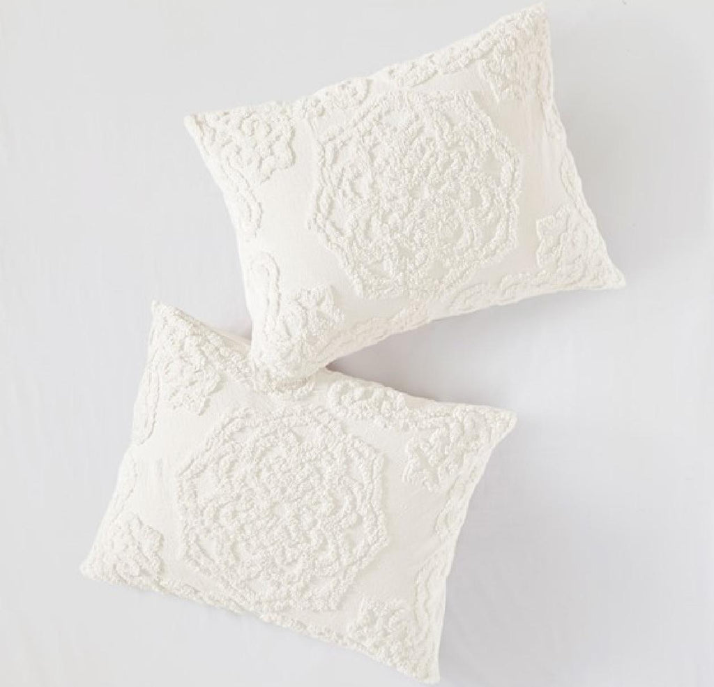 Gracie Mills Laetitia 3-Piece Cotton Chenille Medallion Duvet Cover Set Ivory Full/Queen off-White - MP12-5978