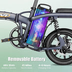 Vivi 14" Folding Electric Bike for Adults, 350W Motor Ebike, with Removable 48V 20Ah Lithium-Ion Battery, Adults Electric Bicycle for Daily Cruises, Commutes