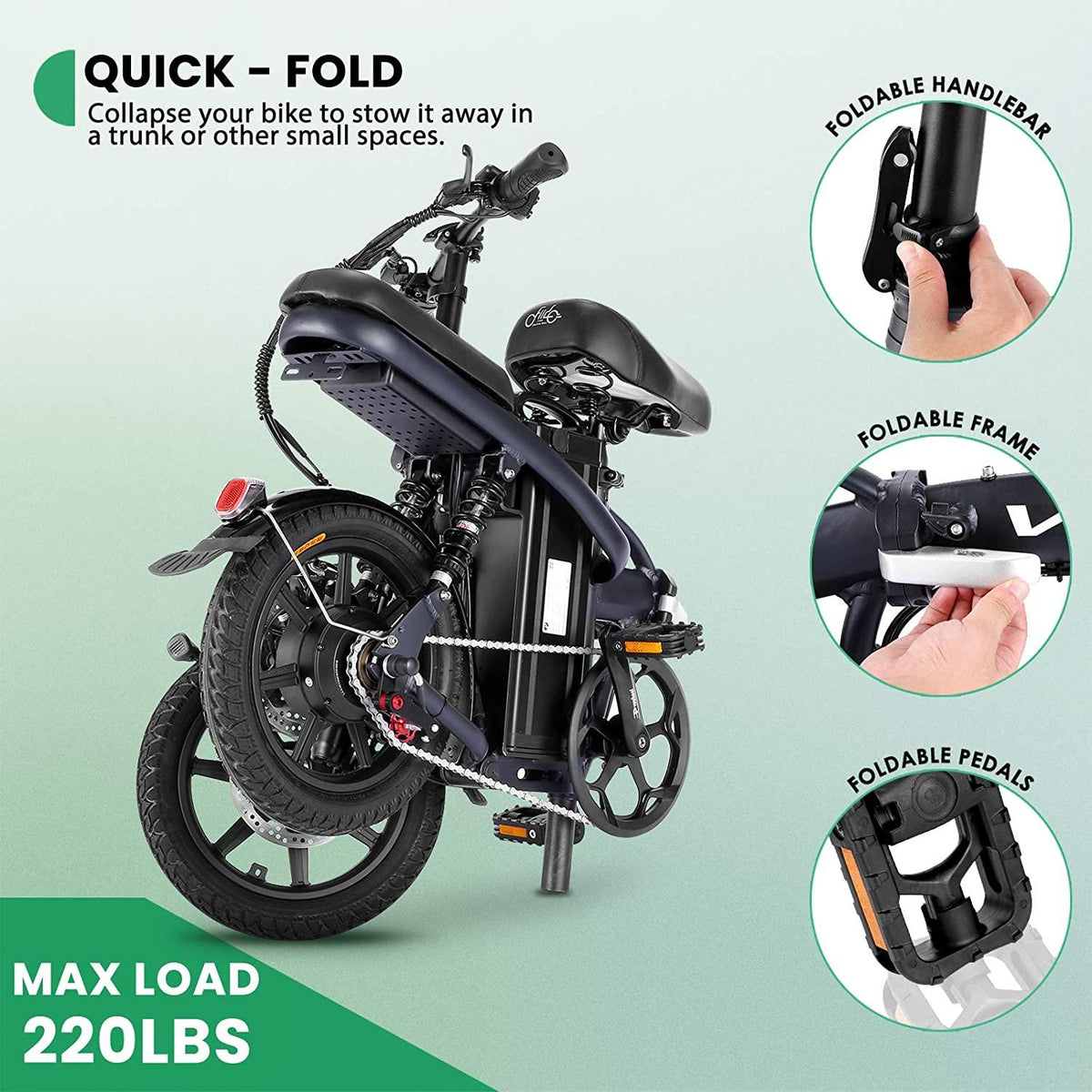 Vivi 14" Folding Electric Bike for Adults, 350W Motor Ebike, with Removable 48V 20Ah Lithium-Ion Battery, Adults Electric Bicycle for Daily Cruises, Commutes