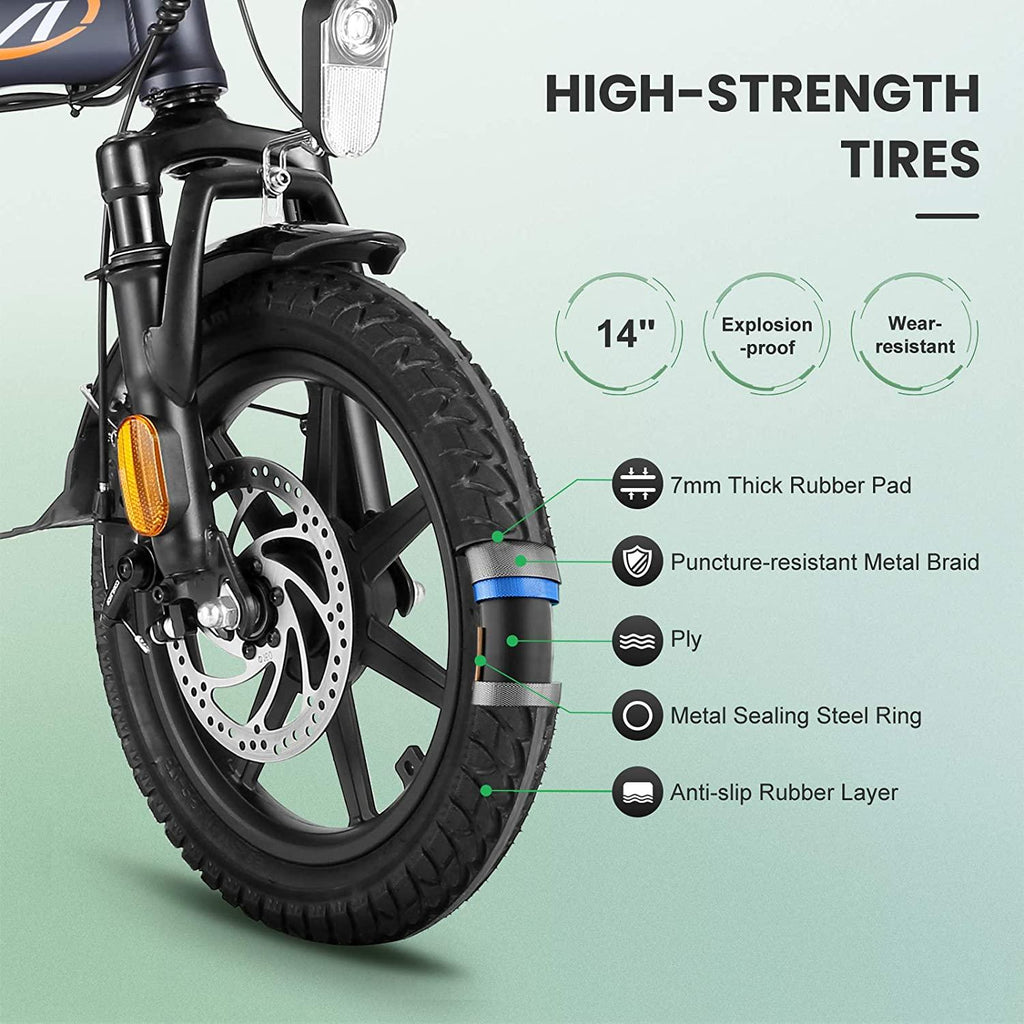 Vivi 14" Folding Electric Bike for Adults, 350W Motor Ebike, with Removable 48V 20Ah Lithium-Ion Battery, Adults Electric Bicycle for Daily Cruises, Commutes