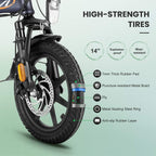 Vivi 14" Folding Electric Bike for Adults, 350W Motor Ebike, with Removable 48V 20Ah Lithium-Ion Battery, Adults Electric Bicycle for Daily Cruises, Commutes