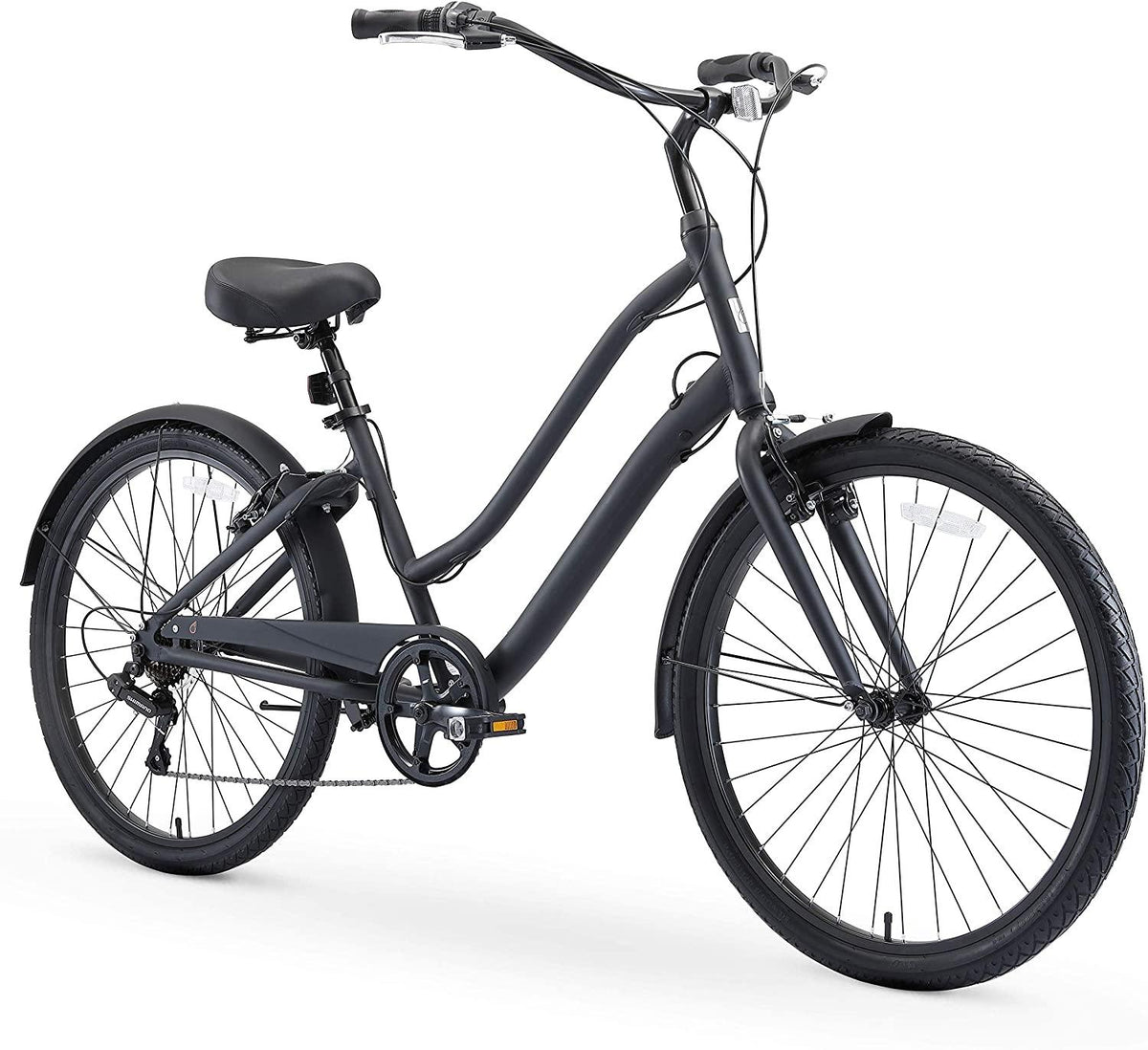 reezero EVRYjourney Men's Casual Edition 7-Speed Sport Hybrid Cruiser Bike w/Integrated Cable Lock, 26" Bicycle, Matte Black with Black Seat and Black Grips