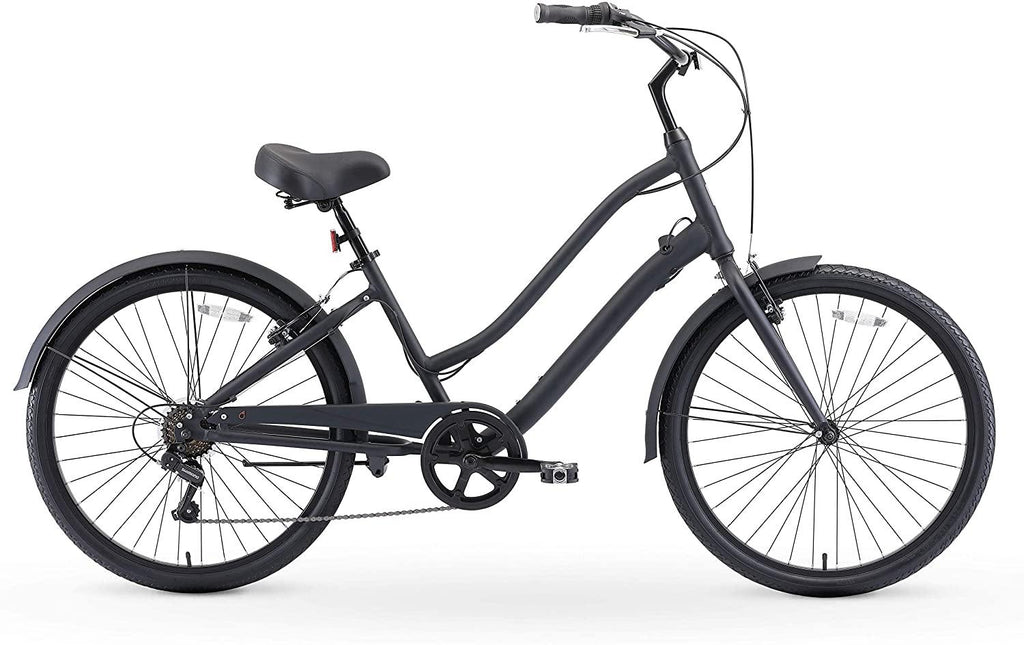 reezero EVRYjourney Men's Casual Edition 7-Speed Sport Hybrid Cruiser Bike w/Integrated Cable Lock, 26" Bicycle, Matte Black with Black Seat and Black Grips