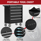 5 Drawers Rolling Tool Chest with Wheels, Portable Rolling Tool Boxes with Wheels, Tool Box StoraCabinet with LocSystem for Gara(Black, 5 Drawers)