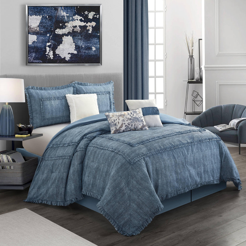 Nanshing Levitt Microfiber Super Soft 7-Piece Bedding Comforter Set, Queen, Blue