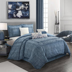 Nanshing Levitt Microfiber Super Soft 7-Piece Bedding Comforter Set, Queen, Blue
