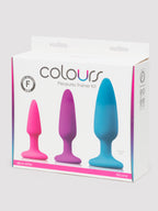 Rainbow Tapered Silicone Butt Plug Set (3-Piece), Blue