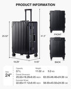 Carbon Fiber All Aluminum Luggage, LuggeX Smart TSA 24" No Zipper Suitcase, Checked Hardside Luggage with Spinner Wheels