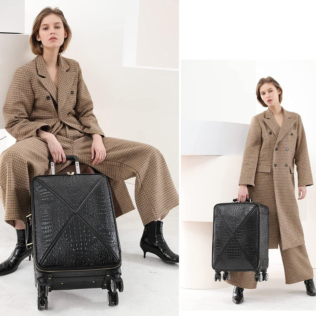 Croco trolly luggage with spinner wheel softside suitcase lightweight checked bag