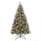 6.5 ft. Pre-Lit Artificial Christmas Tree with Warm White LED Lights, Pine Cones, Red Berrie