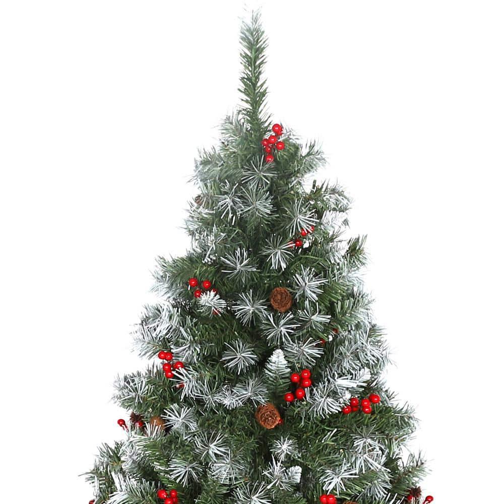 6.5 ft. Pre-Lit Artificial Christmas Tree with Warm White LED Lights, Pine Cones, Red Berrie