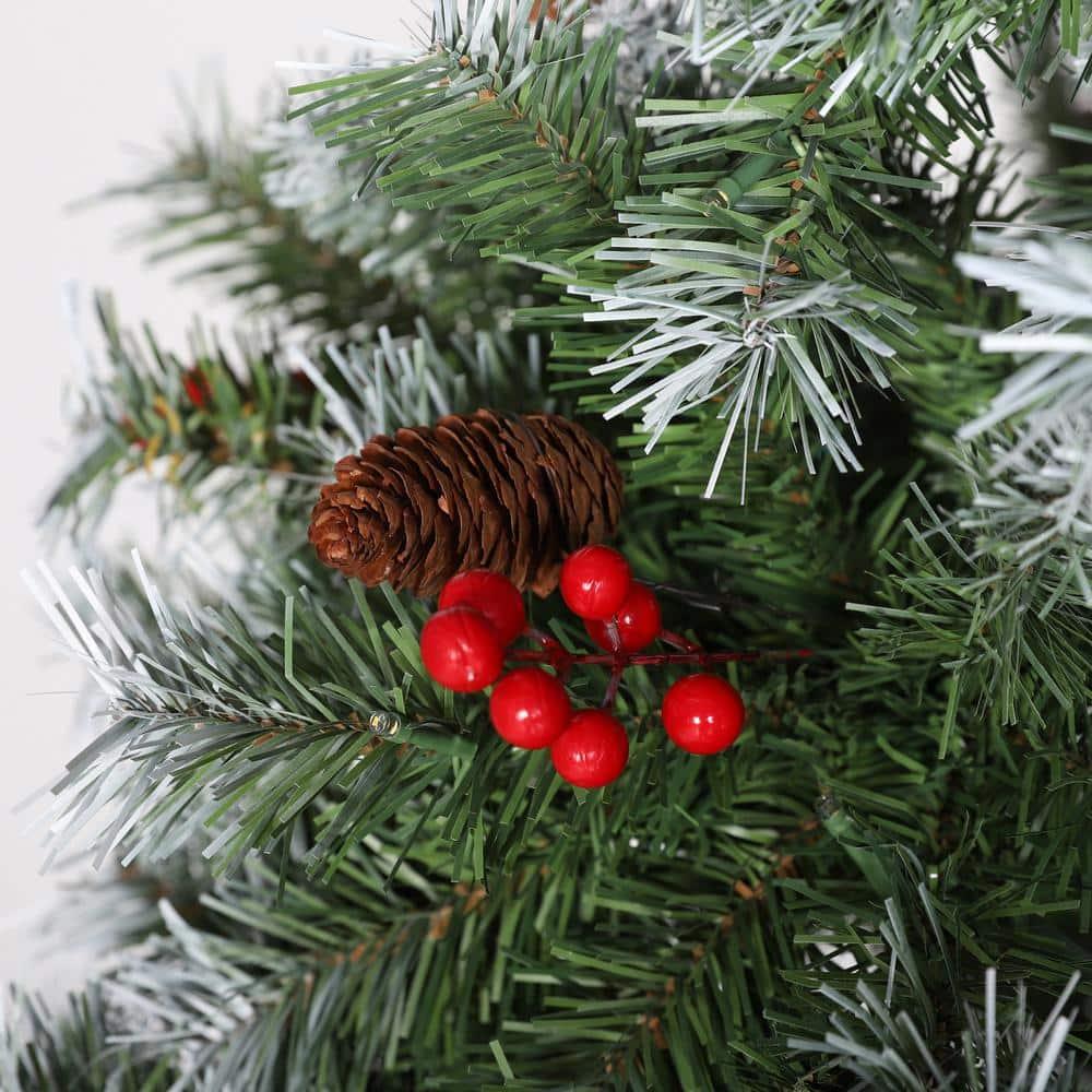 6.5 ft. Pre-Lit Artificial Christmas Tree with Warm White LED Lights, Pine Cones, Red Berrie