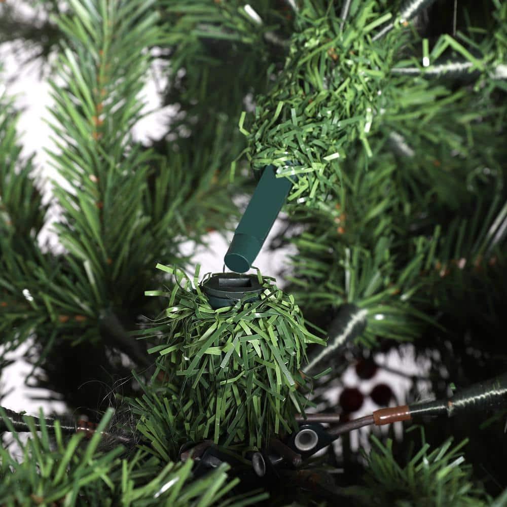 6.5 ft. Pre-Lit Artificial Christmas Tree with Warm White LED Lights, Pine Cones, Red Berrie