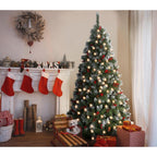 6.5 ft. Pre-Lit Artificial Christmas Tree with Warm White LED Lights, Pine Cones, Red Berrie