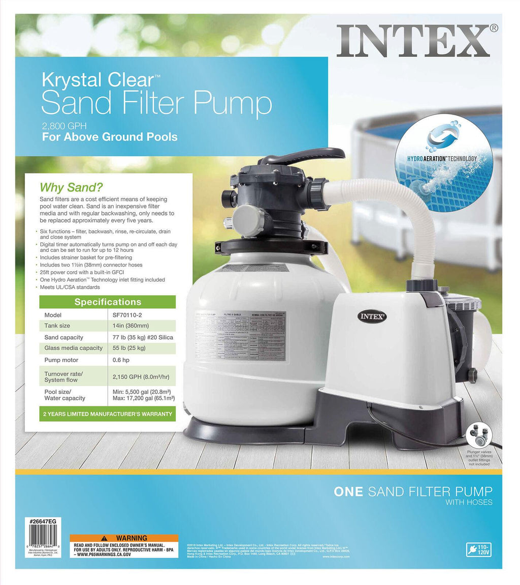 intex krystal clear 2800 gph above ground swimming pool sand filter pump 26647eg