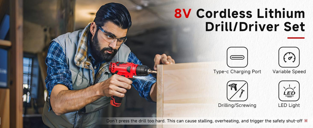 Tool Set - 8V Cordless Drill Set, 132 Piece Home Tool Set With Hand Drill, Tool Kit for Women & Men, Perfect for Homeowner, Diyer, Handyman