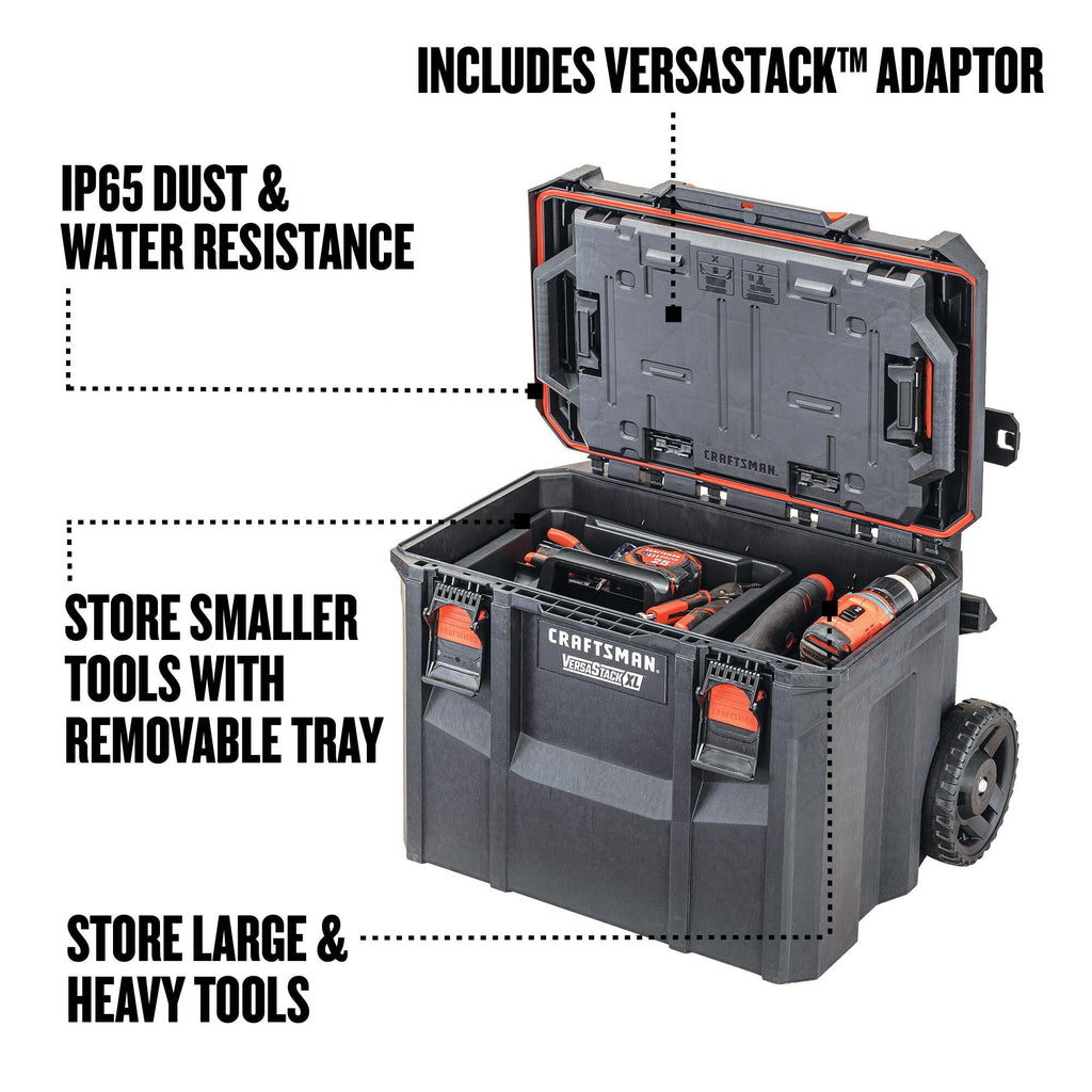 VERSASTACK XL Tool Box with Wheels, Waterproof, Stackable System, Portable Rolling Storafor Indoor/Outdoor Use, 22.5 Inch (CMST21445)