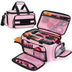 Pink Tool Bag for Women, Tool Organizer with Anti-friction Bottom | Detachable Divider, Wrapped Handles, Adjustable Shoulder Strap, Tactical RanBag for Electrician, Carpenters, Repairman