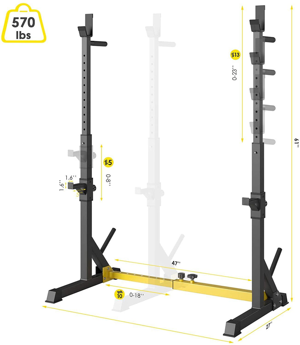 GARTIO Adjustable Squat Rack Stand Bench Press Weight Lifting Barbell Stand Home Gym Fitness 570lbs