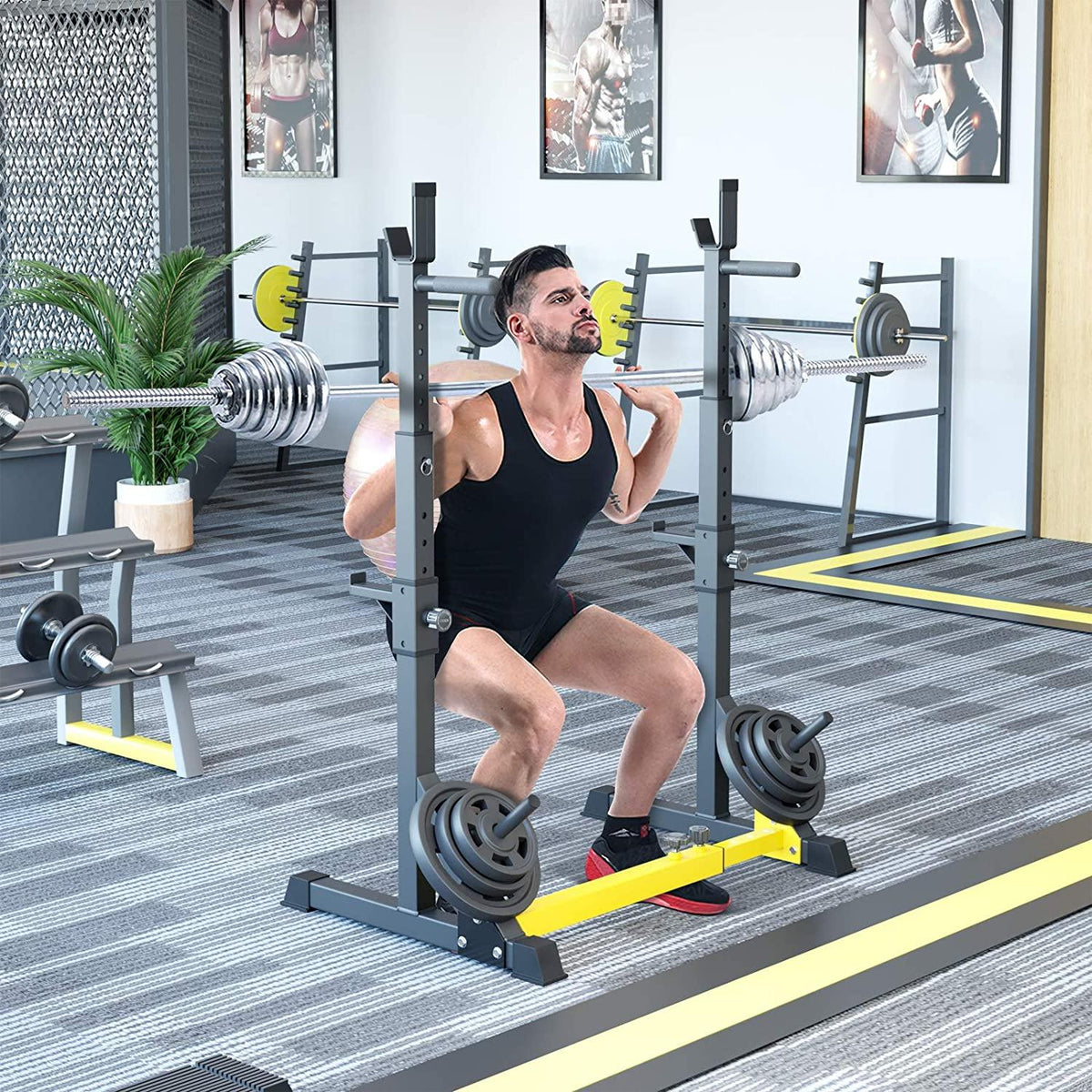 GARTIO Adjustable Squat Rack Stand Bench Press Weight Lifting Barbell Stand Home Gym Fitness 570lbs