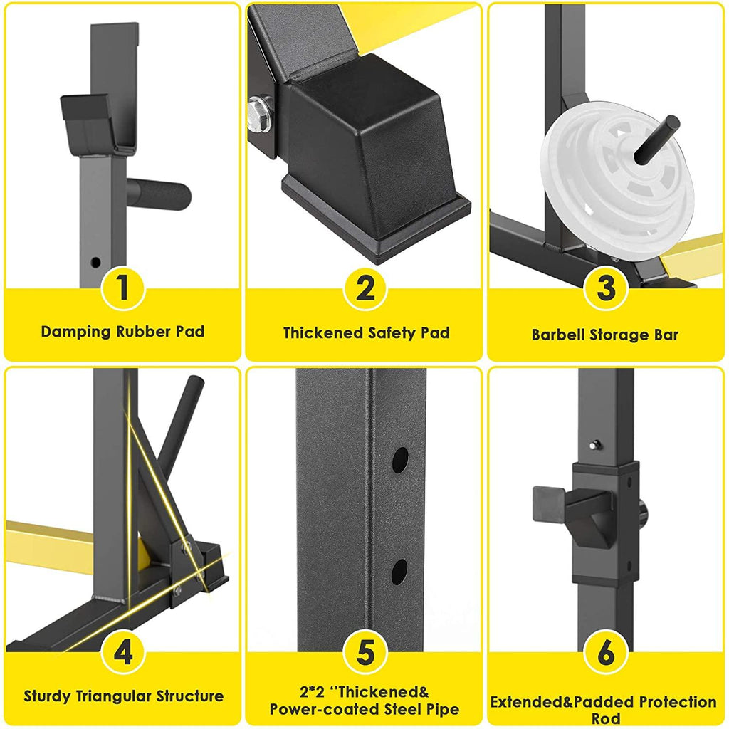GARTIO Adjustable Squat Rack Stand Bench Press Weight Lifting Barbell Stand Home Gym Fitness 570lbs