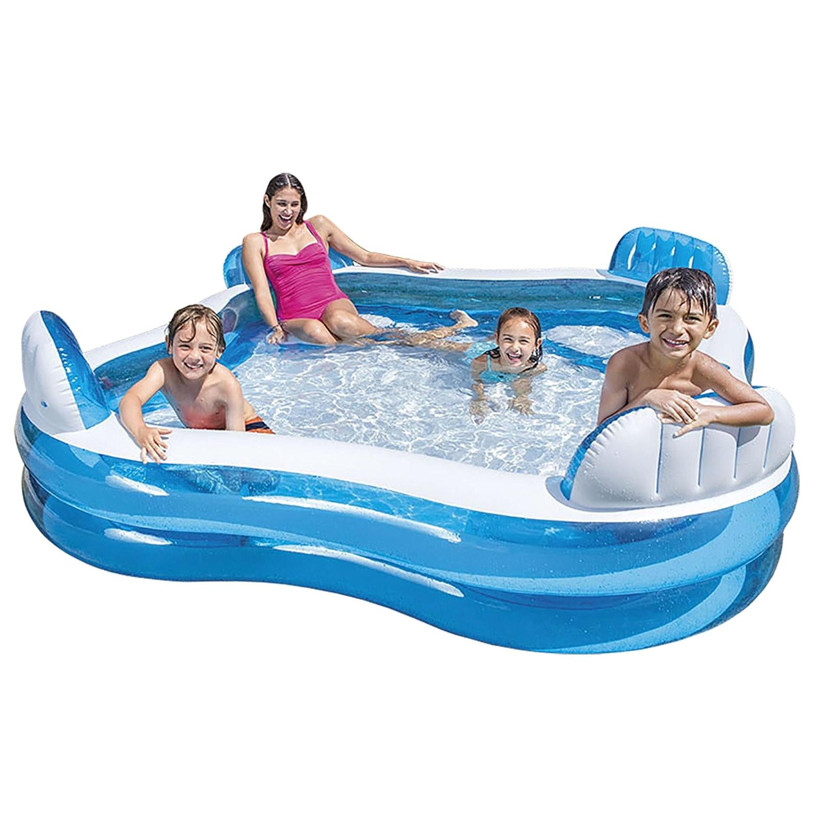 Outdoor Swim Center Family Lounge Inflatable Pool with Seats - Blue and White