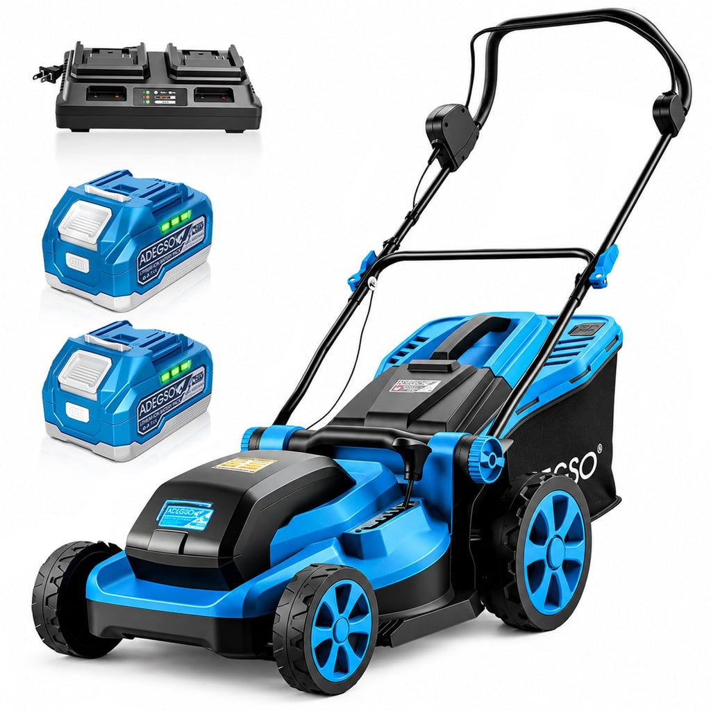 17-Inch Cordless Lawn Mower with 2 x 21V 4.0Ah Batteries &amp; Dual-Port Fast Charger, Battery Powered Push Mower, 6-Position Cutting Height Adjustment, 50L Grass Collection Bag
