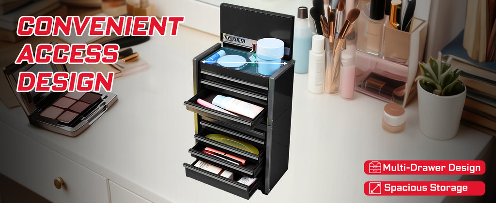 8-Drawer Rolling Black Tool Box, Heavy Duty Micro Roll Cab Steel Stackable Tool Chest with Lockable Drawers, 2-in-1 Lar& Compact Combo Set (3-Drawer + 5-Drawer) for Garage, Workshop